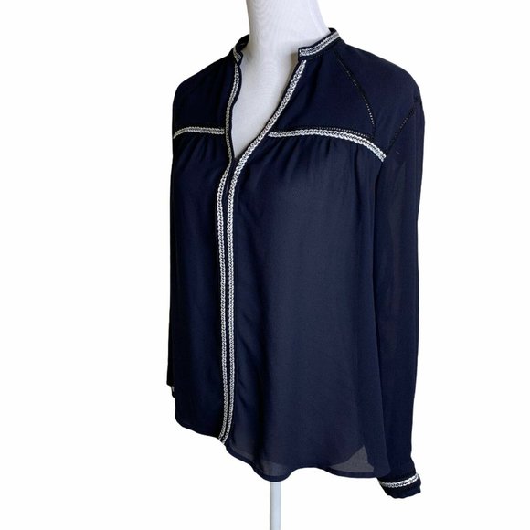 GREYLIN Split Neck Long Sleeve Crochet Trim Blouse - Picture 7 of 11